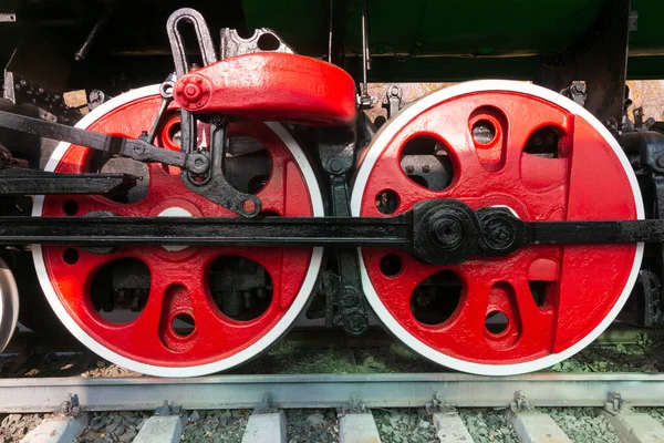 Une Paire Grandes Roues Train Rouges — Photo