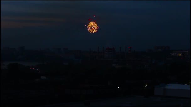 Distancia Fuegos Artificiales Sobre Ciudad — Vídeos de Stock