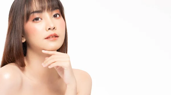 Skönhet Asiatiska Kvinnor Röra Mjuk Hakan Närbild Ansikte Skönhet — Stockfoto