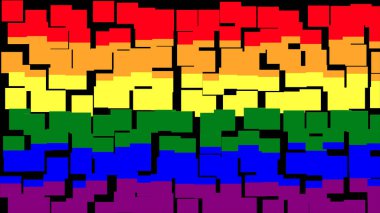 Yüksek çözünürlüklü dekoratif kırık döşeme desenli gey gurur bayrağı arka planı.