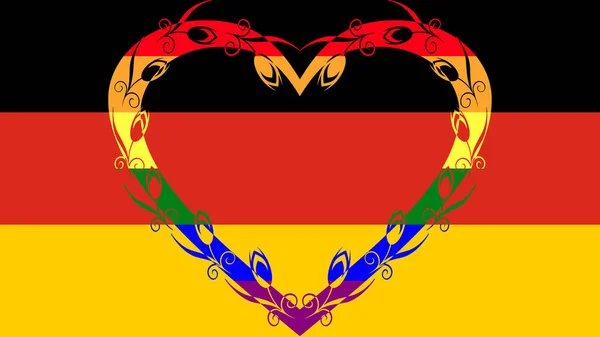 Flag Germany Large Decorative Floral Heart Colors Rainbow Flag Lgbt — Stock Photo, Image