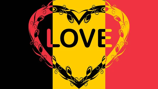 Vlajka Belgie Velkým Ozdobným Srdcem Vlajkách Barvy Slovo Love Uprostřed — Stock fotografie