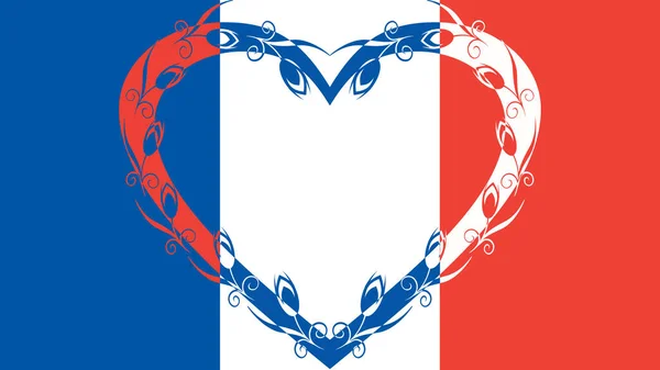 Bandera Francia Con Gran Corazón Decorativo Los Colores Banderas Centro — Foto de Stock