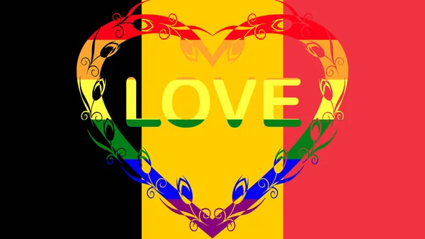 Flag Belgium Large Decorative Floral Heart Colors Rainbow Flag Lgbt — Stock Photo, Image
