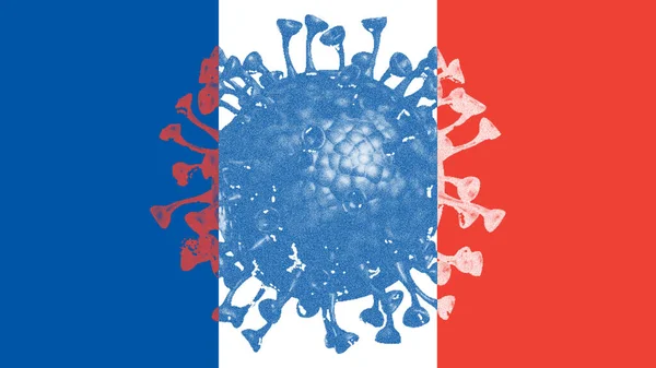 Francouzská Vlajka Obrázkem Viru Covid Barvách Vlajek — Stock fotografie