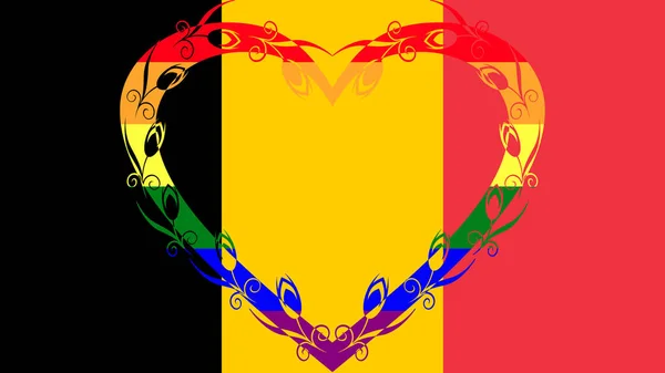 Flag Belgium Large Decorative Floral Heart Colors Rainbow Flag Lgbt — Stock Photo, Image