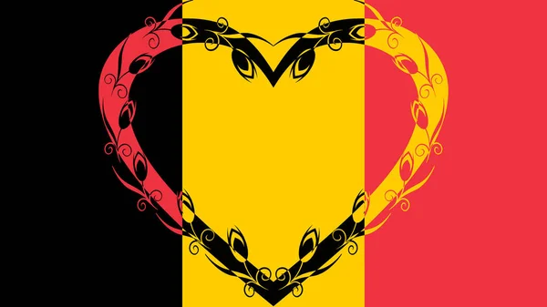 Belgická Vlajka Velkým Ozdobným Srdcem Vlajkových Barvách Uprostřed — Stock fotografie