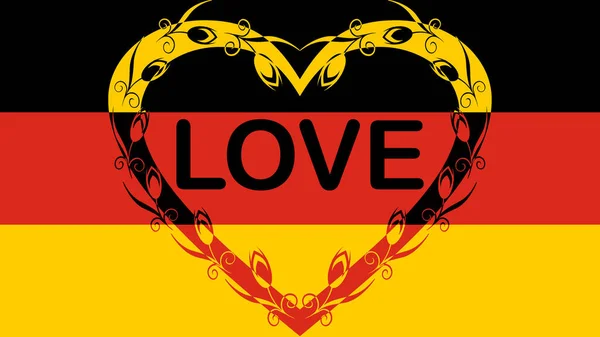 Bandeira Alemanha Com Grande Coração Decorativo Nas Bandeiras Cores Palavra — Fotografia de Stock