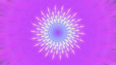Soyut 4k video detaylı bir şekilde parıldayan çiçek benzeri dekoratif desenli hipnotik optik yıldız benzeri bir illüzyon yaratarak değişen parlak renklerde parlıyor..