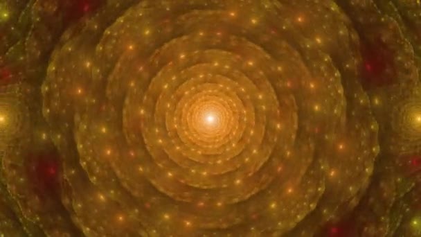 アブストラクト4Kループ可能なビデオで 詳細なトリッピーな輝く螺旋状の花のような装飾パターンを持ち 鮮やかな色で催眠光学スターのような幻想を作り出します — ストック動画