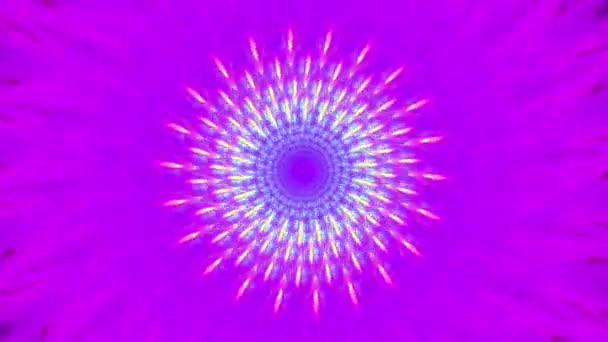 抽象的4K视频 带有细腻的刺眼的螺旋形花形装饰图案 在闪耀的变化的鲜活色彩中营造出一种催眠的光学星形幻象 — 图库视频影像