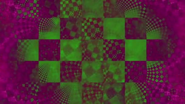 Lazo abstracto capaz de fondo de ajedrez fractal 4k con un patrón en espiral detallado en el centro y con colores cambiantes — Vídeo de stock