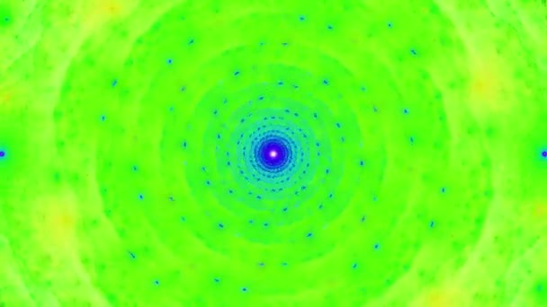 アブストラクト4Kループ可能なビデオで 細部のトリッピーな輝く螺旋状の花のような装飾パターンを持ち 鮮やかな色の変化に輝く催眠光学スターのような幻想を作り出します — ストック動画
