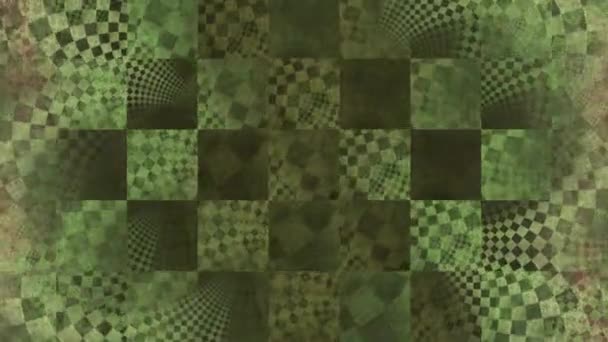 Abstrato loop capaz 4k fundo de xadrez fractal com um padrão espiral detalhado no centro e com cores em mudança — Vídeo de Stock