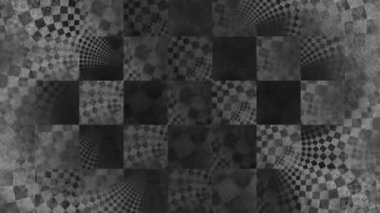 Merkezde ayrıntılı spiral desenli ve renk değiştiren 4k fraktal satranç arkaplanı ile soyut döngü.