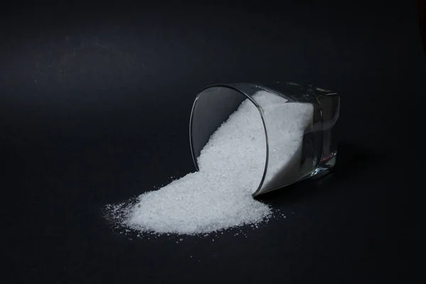 Salt Black Background Salt Poured Out Glass Excessive Salt Intake — Stock Photo, Image