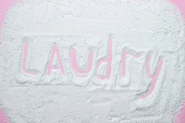 Laundry Laundry Lettering Scattered Laundry Detergent Laundry Detergent Pink Background — Stok fotoğraf