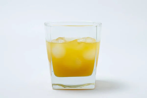 Juice Ice Glass White Background Natural Mango Juice Refreshing Drink — Stock Photo, Image
