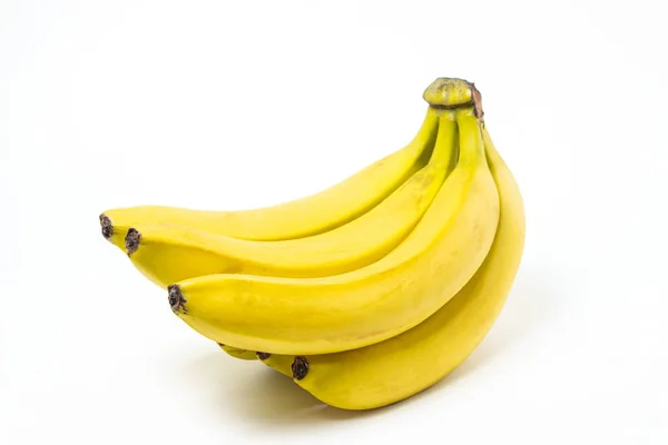 Banány Bílém Pozadí Čerstvé Žluté Banány Banánová Parta Izolovaná Exotické — Stock fotografie