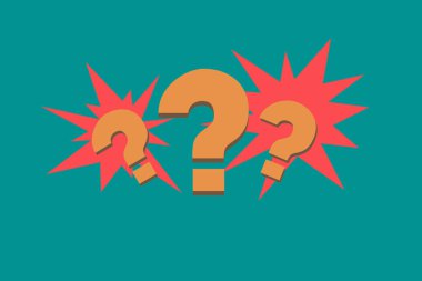 Çizgi roman tarzında soru işaretleri. Mavi arka planda renkli soru işaretleri. Noktalama işareti