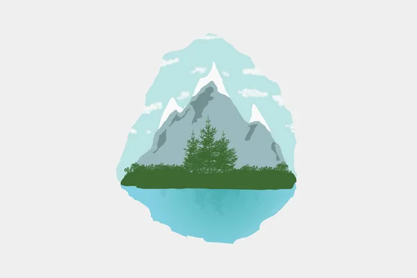 Nature illustration on a background of mountains. Creative illustration of pure nature. Ecology and environmental protection concept.