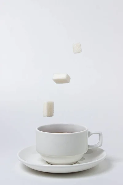 Sugar Cubes Fall Cup Tea White Background Cup Tea Refined — Stockfoto