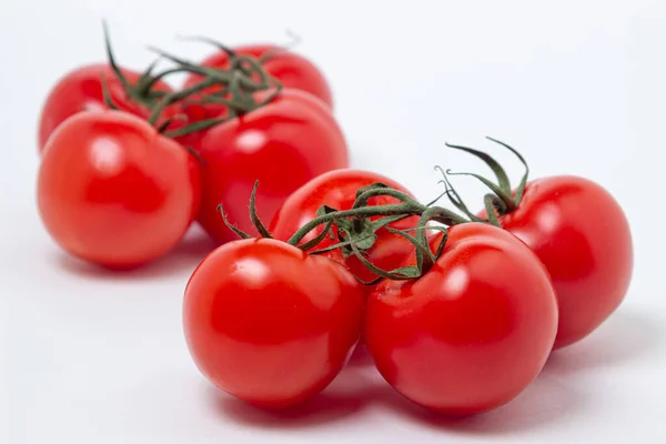 Pomodori Una Vite Sfondo Bianco Verdura Fresca Sana Pomodoro Maturo — Foto Stock