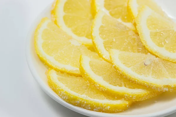 Zitrone Zucker Zitronenspalten Mit Zucker Bestreut Obst Zucker — Stockfoto