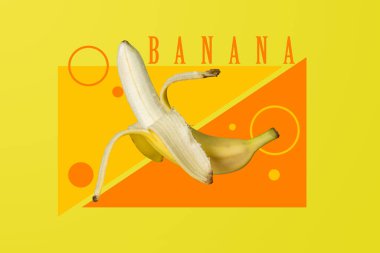 Yaratıcı bir geçmişi olan muz. Sarı arka planda muz. Muz tasarımı