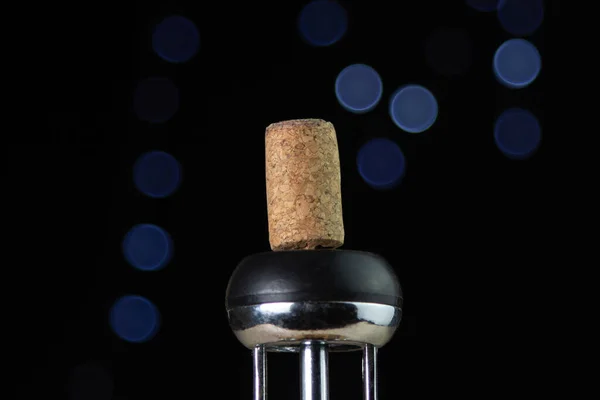 Wine Cork Corkscrew Dark Background — Stock Photo, Image
