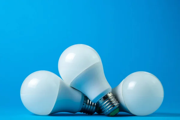 LED light bulbs on a blue background. Modern light source