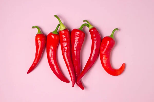 Red Hot Chili Peppers Pink Background Isolated Hot Peppers — 스톡 사진