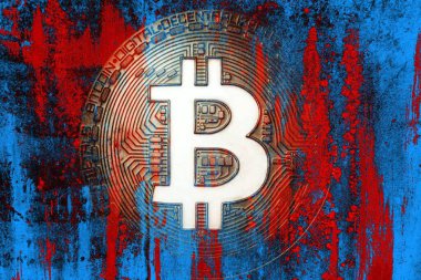 Soyut arka planda Bitcoin. Bitcoin. Kripto para birimi arkaplan kavramı.