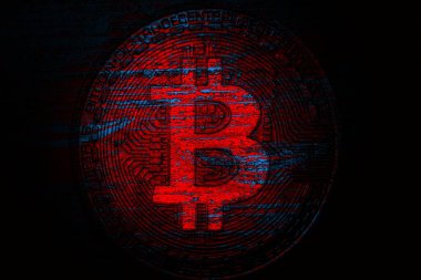 Soyut arka planda Bitcoin. Bitcoin. Kripto para birimi arkaplan kavramı.