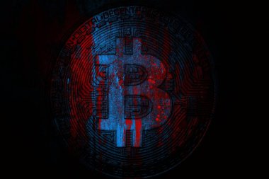 Soyut arka planda Bitcoin. Bitcoin. Kripto para birimi arkaplan kavramı.