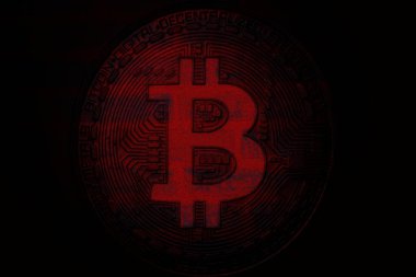 Soyut arka planda Bitcoin. Bitcoin. Kripto para birimi arkaplan kavramı.