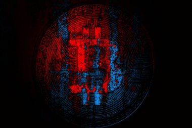 Soyut arka planda Bitcoin. Bitcoin. Kripto para birimi arkaplan kavramı.