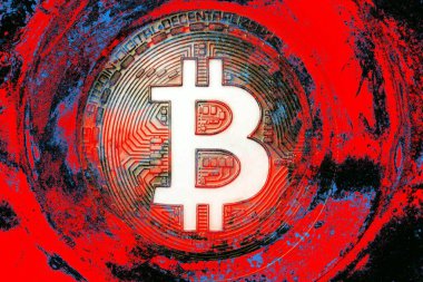 Soyut arka planda Bitcoin. Bitcoin. Kripto para birimi arkaplan kavramı.