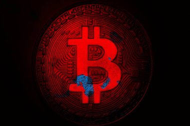 Soyut arka planda Bitcoin. Bitcoin. Kripto para birimi arkaplan kavramı.