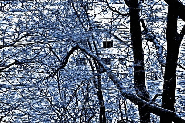 Zamrzlý Les Zimě Olejomalbou Efekt — Stock fotografie