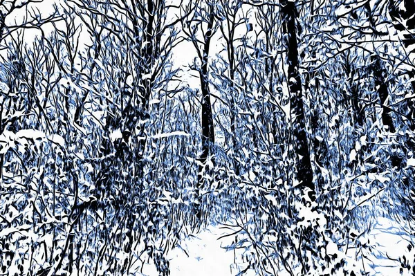 Bevroren Bos Winter Met Olieverf Effect — Stockfoto