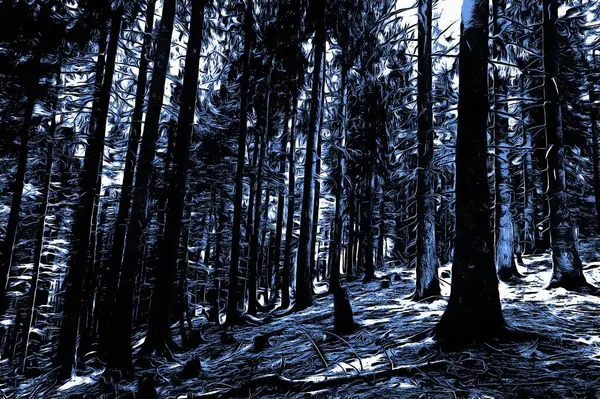 Forêt Gelée Hiver Avec Effet Peinture Huile — Photo