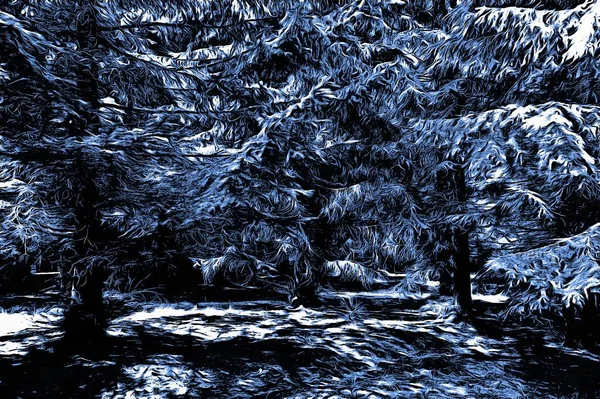 Foresta Congelata Inverno Con Effetto Pittura Olio — Foto Stock