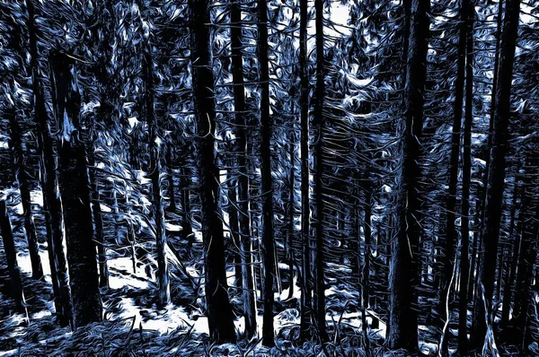 Bosque Congelado Invierno Con Efecto Pintura Óleo —  Fotos de Stock