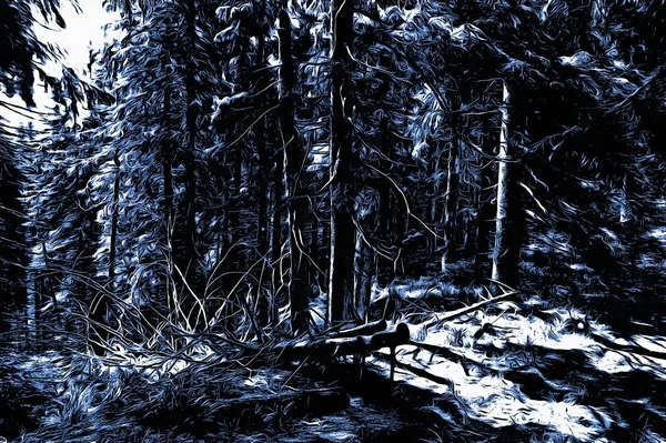 Падіння Дерева Замерзлому Лісі Взимку Ефектом Олійної Фарби — стокове фото