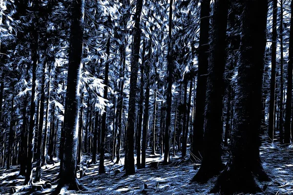 Bosque Congelado Invierno Con Efecto Pintura Óleo —  Fotos de Stock