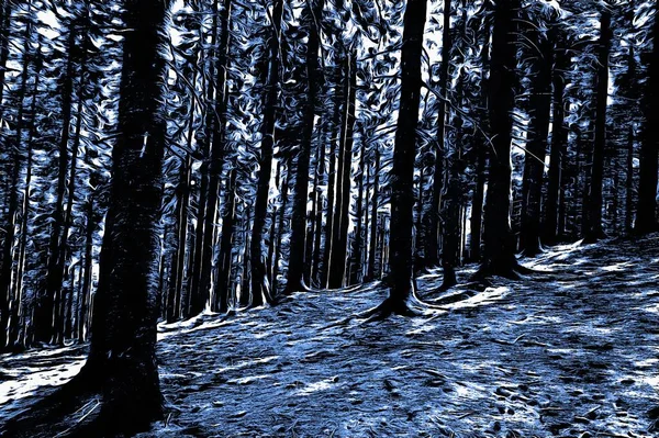 Bosque Congelado Invierno Con Efecto Pintura Óleo —  Fotos de Stock