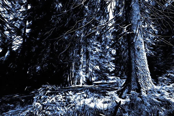 Frozen Forest Winter Oil Paint Effect — Stock Photo, Image