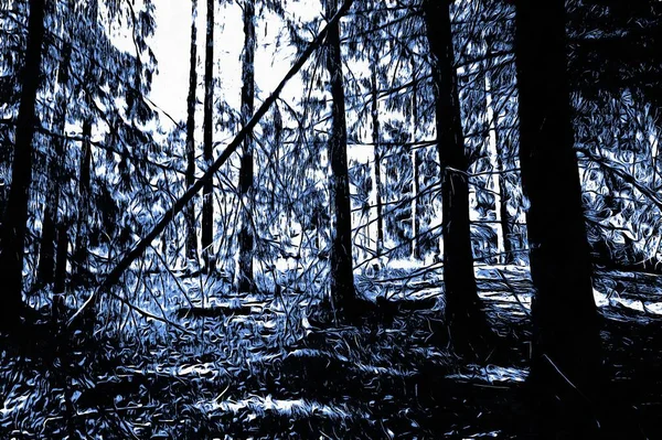 Frozen Forest Winter Oil Paint Effect — Stock Photo, Image