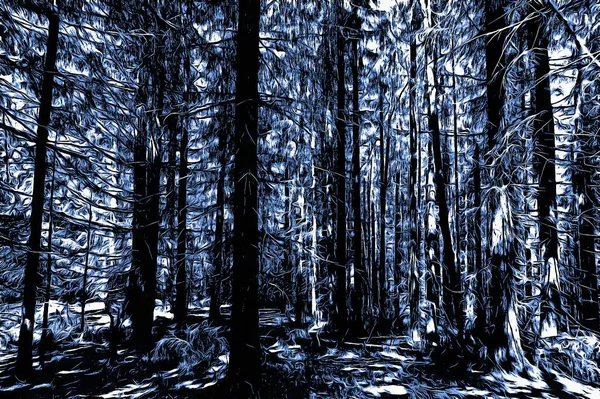 Foresta Congelata Inverno Con Effetto Pittura Olio — Foto Stock